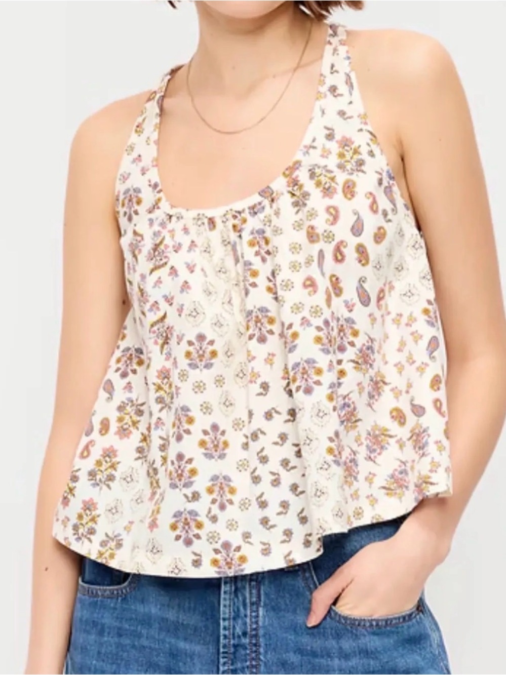 Old Navy Cream Floral Paisley Racerback Tank Top